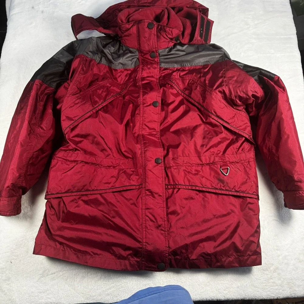 Cabela's Large Waterproof Hooded 3-in-1 Parka Jacket Red Fleece Lined Coat